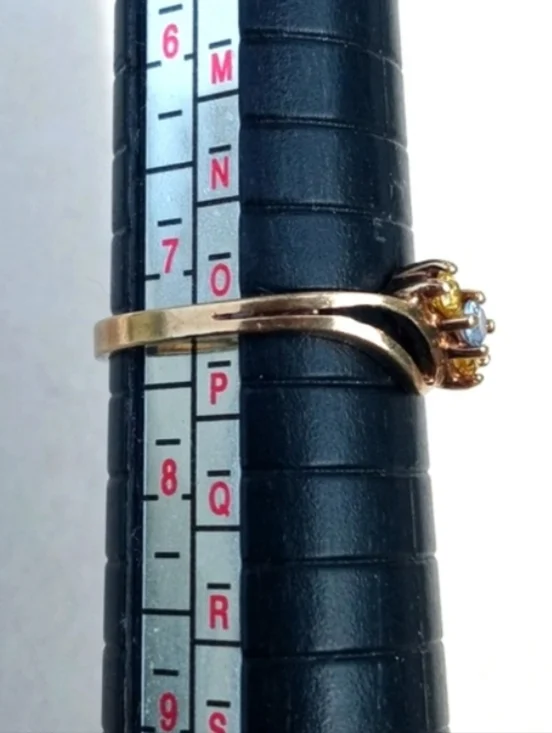 10k Yellow Gold Ring Aquamarine and Citrine Round Gemstones Bypass Design 7.25 - Picture 8 of 9